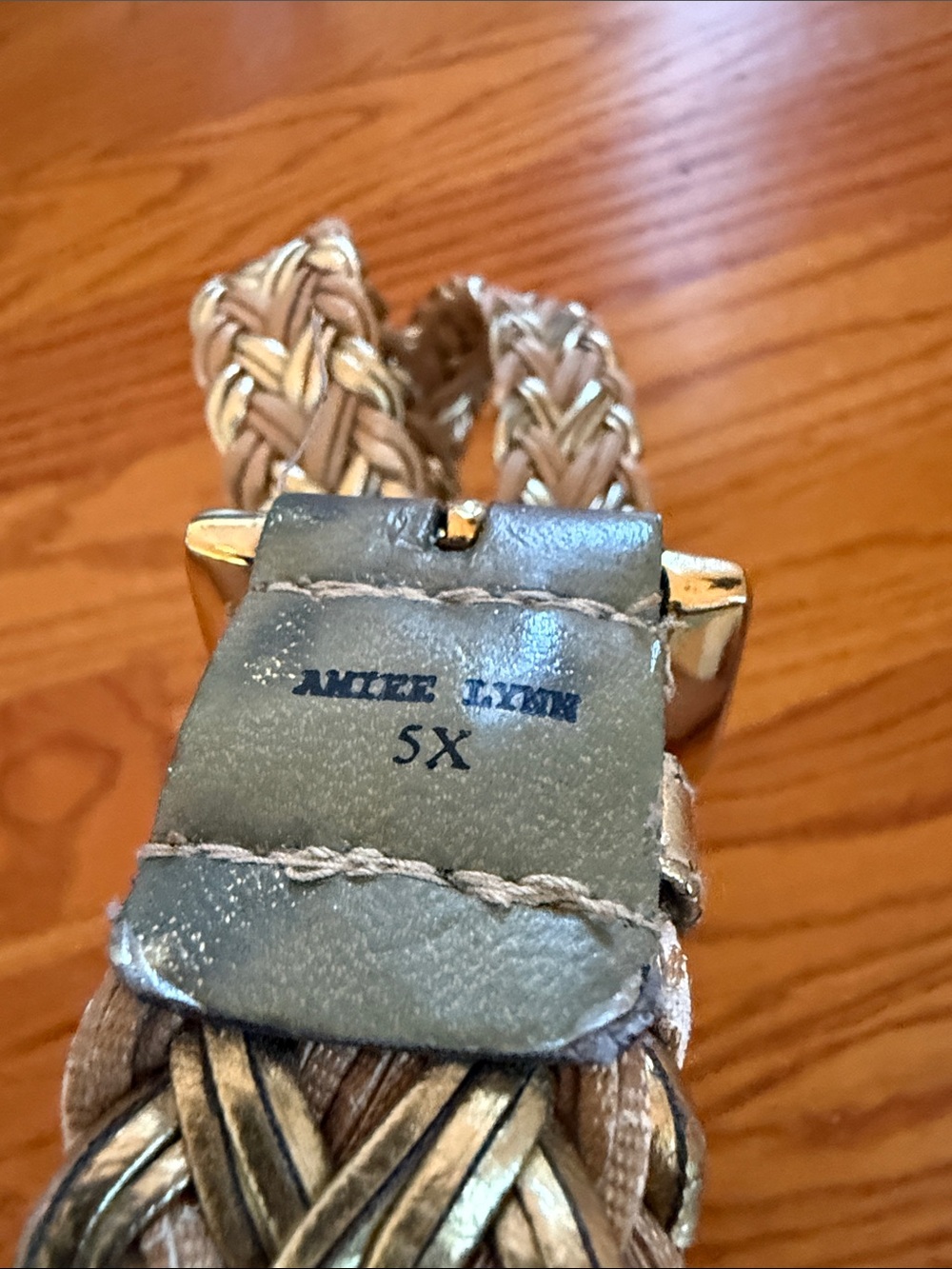 Amiee Lynn Braided Metallic Gold and Brown/Tan/Beige Belt Size 5X - Picture 4 of 6